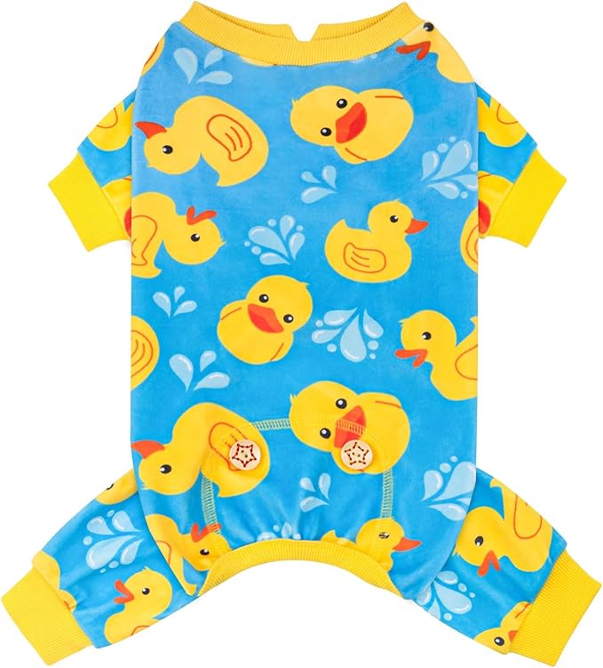 KYEESE Dog Pajamas Soft Doggie Jammies Pet Costume Dogs Clothes Velvet Pets Pjs Stretchy Pet Coat Dog Pajamas Small Sized Dogs Blue Floating Duck Pets Clothes Comfy Puppy Onesie, X-Large