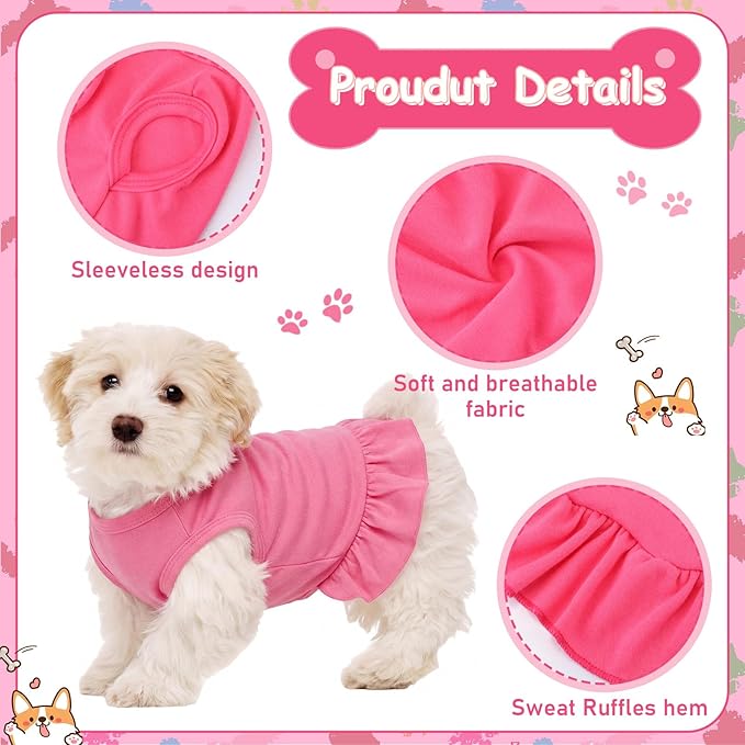 6 Pieces Dog Dresses Shirt Skirt Sleeveless Dress Breathable Pet Shirts with Ruffles Puppy Sundress Outfits for Dogs and Cats (S Size)