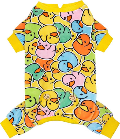 KYEESE Dog Pajamas Comfy Dogs Clothes Stretchable Pet Jammies Colorful Duck Printing Dog Onesie Stretchy Doggie Costumes Soft Pet Pjs Velvet Pets Coat Soft Doggie Pajamas for Small Dogs, Medium