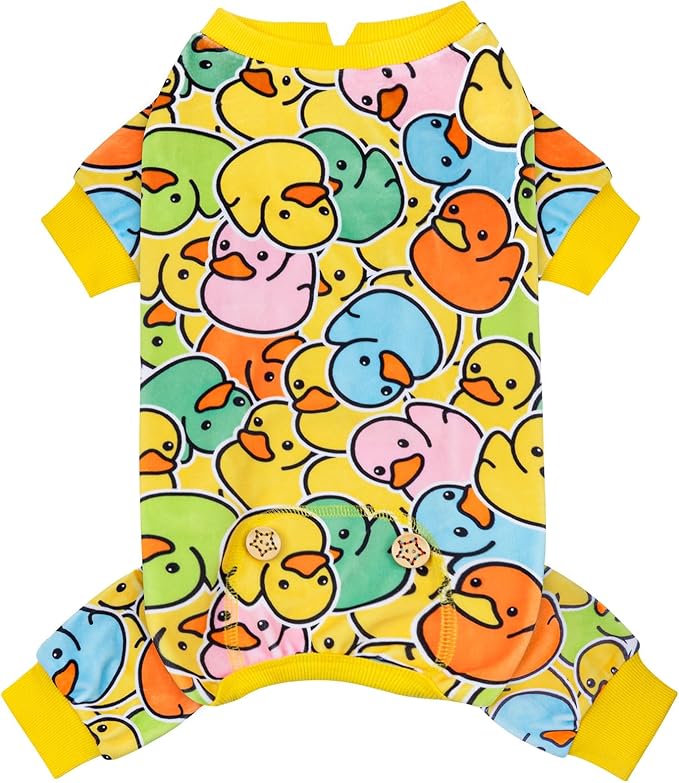 KYEESE Dog Pajamas Velvet Pet Coat Colorful Duck Pets Jammies Comfy Dog Clothes Stretchable Dogs Onesie Soft Pet Pjs Doggie Pajamas for Small Dogs Stretchy Doggie Costumes, Small
