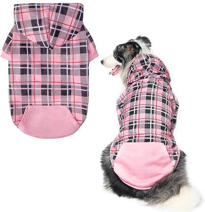 EXPAWLORER Plaid Dog Hoodie - British Style Warm Dog Sweater Shirt with Leash Hole,Pitbull Clothes Outfits,Winter Coat Apparel for All Breeds Puppy Girl Boy-Cat Apparel,Pink X-Large