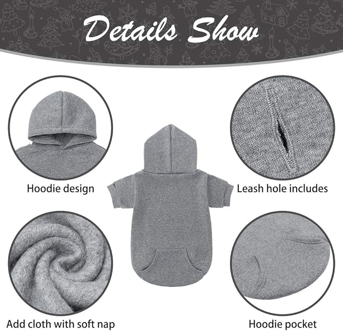 KOOLTAIL Dog Hoodie for Large Medium Small Dogs, Soft and Warm Pet Sweater with Leash Hole and Pocket Boy Girl, Puppy Fall Winter Jacket Clothes, French Pitbull Cold Weather Coat Sweatshirt, Grey L