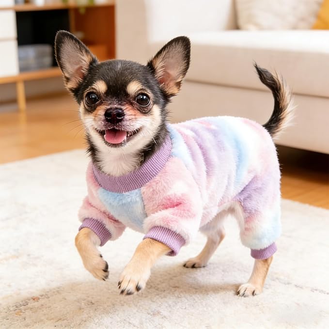 Dog Sweaters for Small Dogs Girl Dog Clothes Fleece Small Dog Pajamas Female Warm Dog Pjs Soft Dog Onesie Heart Chihuahua Clothes Pink Pet Puppy Pajamas, XS