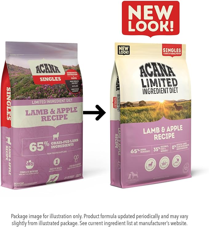 ACANA Singles Limited Ingredient Grain Free High Protein Dry Dog Food Lamb & Apple Recipe 22.5lb Bag