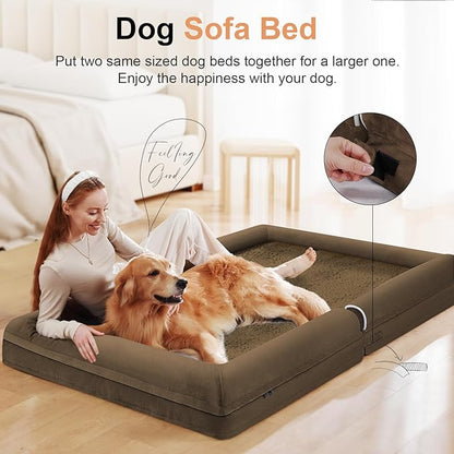 Large Dog Bed Orthopedic Washable: Beds Bolster XL Bed Large Big Dogs Egg Crate Foam Couch Sofa Waterproof with Removable Cover - Dark Coffee