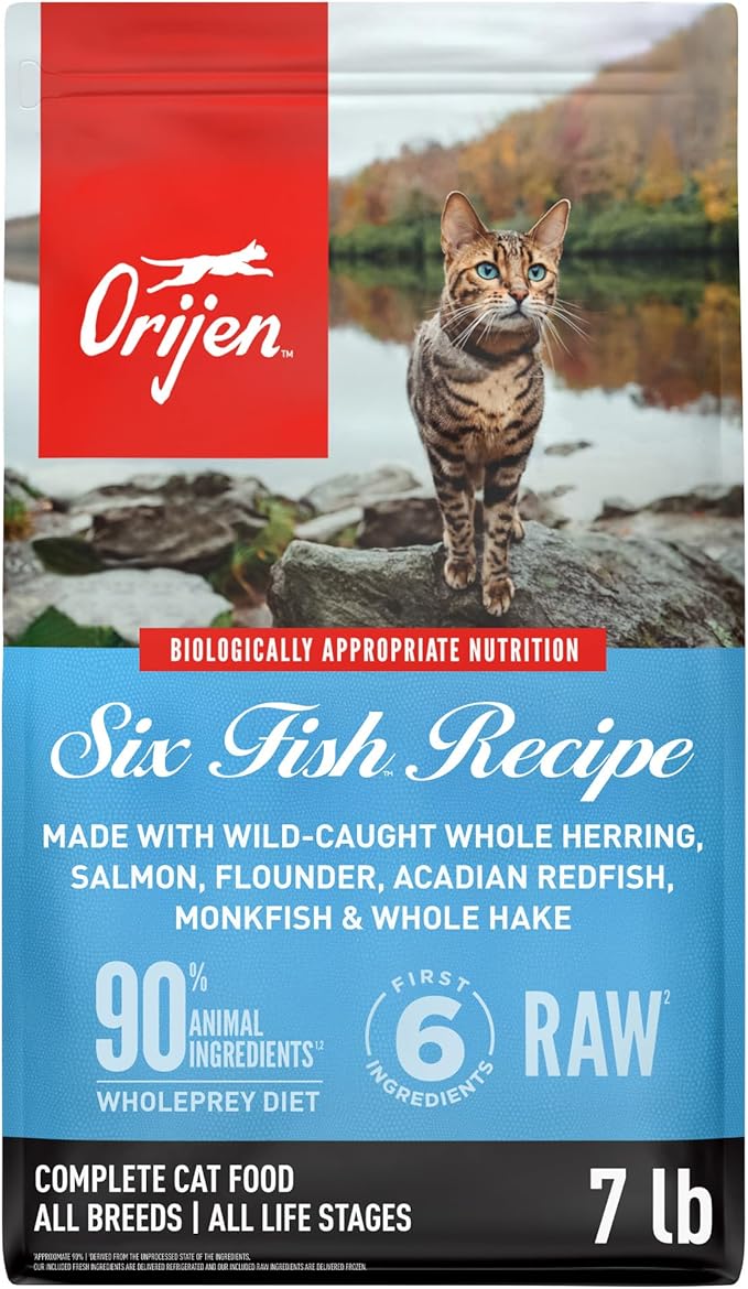 ORIJEN Grain Free High Protein Premium Dry Cat Food Six Fish Recipe 7lb Bag