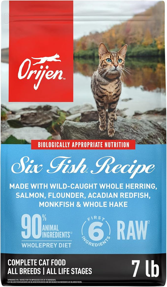 ORIJEN Grain Free High Protein Premium Dry Cat Food Six Fish Recipe 7lb Bag