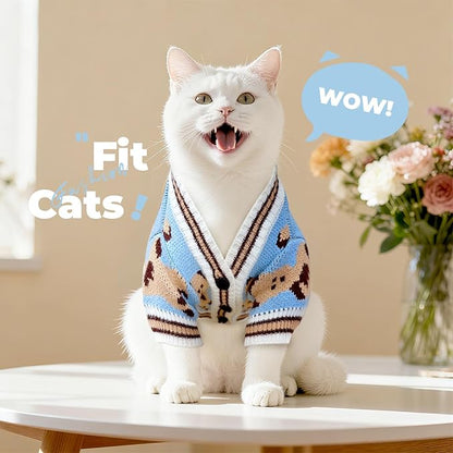 PETCARE Small Dog Sweater Cute Bear Dog Cardigan Coat Clothes for Small Medium Dogs Boy Girl Cat Sweaters Clothes for Cats Only Soft Warm Fall Winter Puppy Knitted Outfits Chihuahua Shih Tzu, Blue