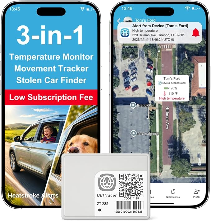 Car/RV Cabin Temperature Monitor w/GPS Tracking & Motion Alerts | See live cabin temperature in the app and receive alerts when unusually high or low conditions require your attention