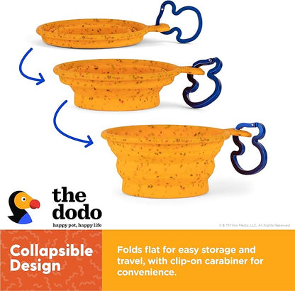 The Dodo Collapsible Dog Bowl, Yellow; Travel Dog Bowl That Folds Flat and Clips with Carabiner for Easy Storage and Carry