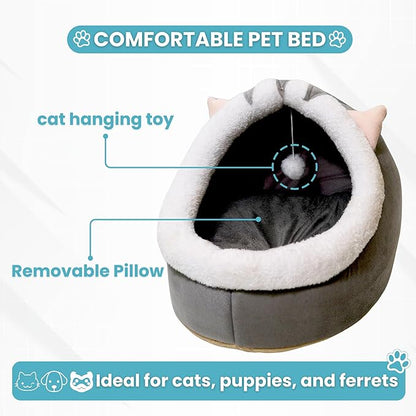 Johanna's Gateau Cat Bed Cave, Covered Cat Bed with Removable Washable Cushioned Pillow, Comfortable Warming Cat Beds for Indoor Cats, grey