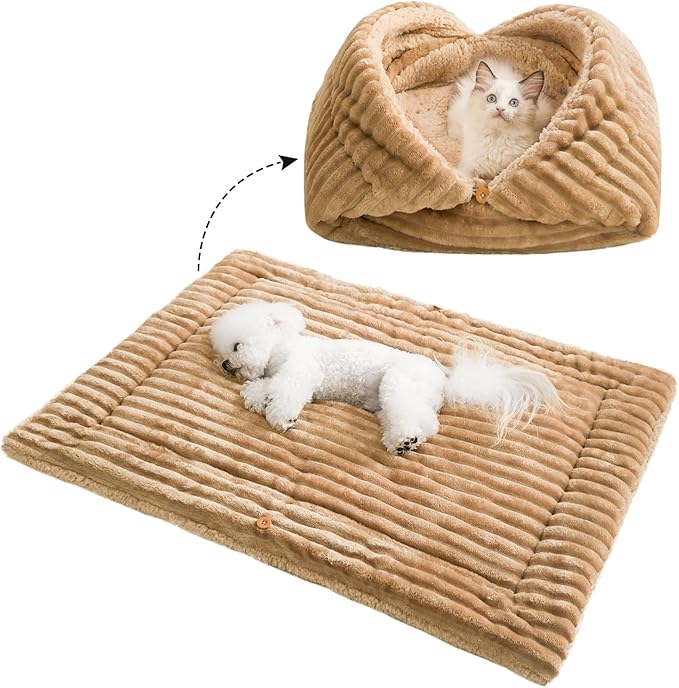 Jiupety Cat Bed for Indoor Self Warming Cat Bed Mat Ultra-Soft Cat Beds Machine Washable Pet Bed,Multifunction Folding Pet Blanket for Small Dogs and Cats Brown,26X19In