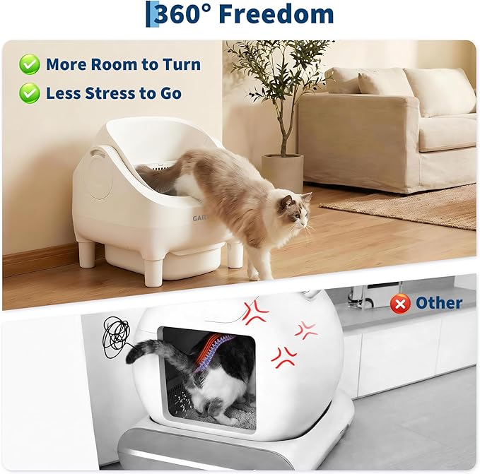 Self Cleaning Litter Box, Automatic Cat Litter Box with APP Control, Odor-Free Waste Disposal Includes Trash Bags, Large Waste Bin, Open-Top Automatic Litter Box for Multiple Cats, White