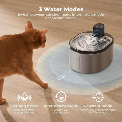 Smartoo Wireless Cat Water Fountain Stainless Steel, 152oz/4.5L Cat Fountain Battery Operated, Cordless Pet Water Fountain for Cats & Dogs with Motion Sensor, Ultra Quiet Pump, 6 Filters