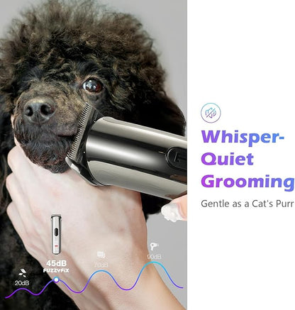 Professional Dog Grooming Clippers with Charging Dock, 5-in-1 Adjustable Blade Cordless Pet Grooming Kit 5 Speed Rechargeable Trimmer Hair Shaver with Detachable Metal Guide Combs for Animal