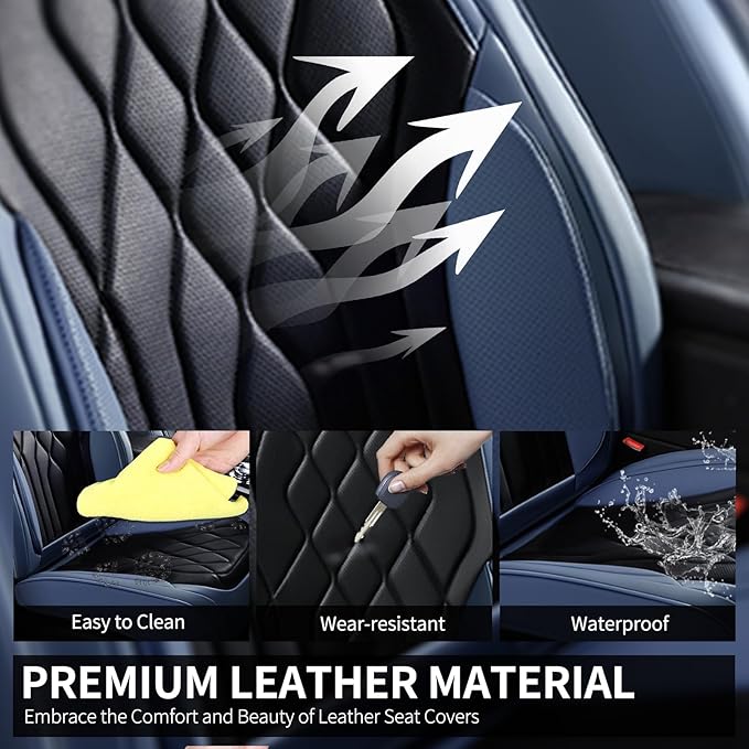 FLORICH Universal Car Seat Covers for Car Front, 2-Pack Automotive Seat Covers Leather Car Seat Protector Fit for Most Sedans SUV Pick-up Truck - Blue&Black