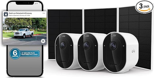 Arlo Pro Security Camera 2K HDR (6th Gen, 2025 Release) 3 Cam + 3 Solar Panels + 6 Months of Secure Plus Plan - Wireless Outdoor Camera, Battery Power, Person, Vehicle & Animal Detection, White