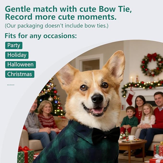 Koneseve Dog Shirt, Pet Plaid Clothes T-Shirt Sweater Matching Breathable for Small Medium Large Dog Cat Puppy Adorable Casual Cozy Halloween Thanksgiving Christmas Costumes (Green; 4XL)