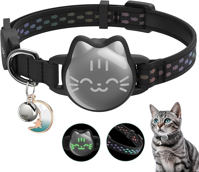 AirTag Cat Collar, Reflective Breakaway Collar, Hidden Holder with Bell | Compatible with Apple AirTag 1st & 2nd Gen, Lightweight Water-Resistant Strap for Cats, AirTag Not Included