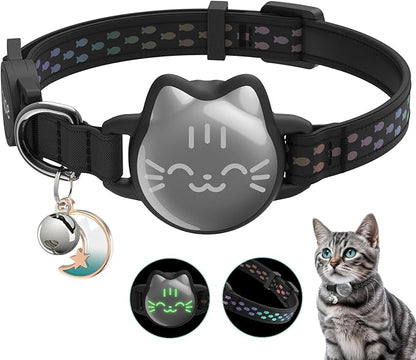 AirTag Cat Collar, Reflective Breakaway Collar, Hidden Holder with Bell | Compatible with Apple AirTag 1st & 2nd Gen, Lightweight Water-Resistant Strap for Cats, AirTag Not Included
