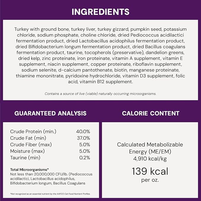 Stella & Chewy's Freeze-Dried Raw Cat Dinner Morsels - Premium Turkey Recipe with 98% Farm-Raised Meat & Organs - Natural Grain-Free Cat & Kitten Food - Made in USA - 8 oz