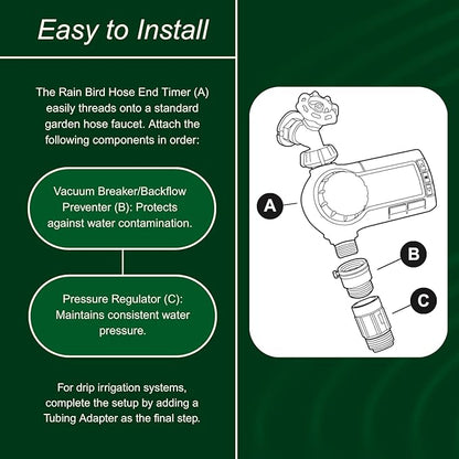 Rain Bird 1ZEHTMRP Premium Professional Grade Electronic Digital Hose End Timer/Controller, One Zone/Station, Battery Operated, Digital with Brass Inlet/Outlet