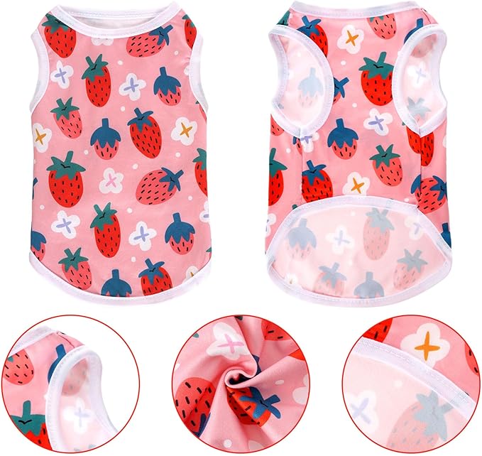 Pistha Pink Dog Shirts Cute Summer Dog Clothes Soft Pet T-Shirt Printed Puppy Shirt for Small Medium Dogs Cats Girl(Strawberry2,S)