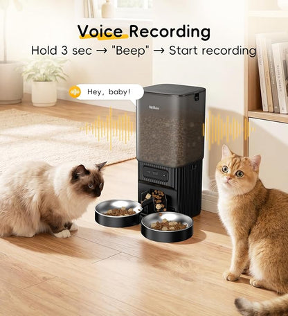 7L Automatic Cat Feeder 2 Cats, 5G WiFi Dog Food Dispenser with APP Control | APP Control, Dual Power Supply, Up to 12 Meals Per Day, 10s Voice Recorder, 2 Stainless Steel Bowls