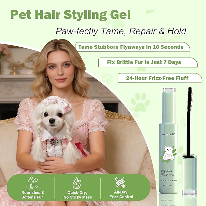 Dog Facial Hair Styling Gel – Gentle Grooming for Eyes & Nose Flyaways, No Alcohol Formula for Small Long-Haired Dogs & Cats, for Daily Use & Styling, 1.06 oz (2in1 1.06 oz+Stain Comb)