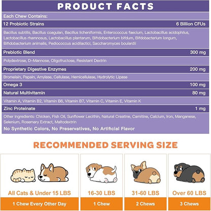 NATURE TARGET Probiotics for Dogs, 6 Billion Freeze Dried Dog Probiotics with Prebiotics & Enzymes, Vitamins, Omega 3, for Digestive & Gut Health, Itch Relief, Reduce Diarrhea, 120 Bites