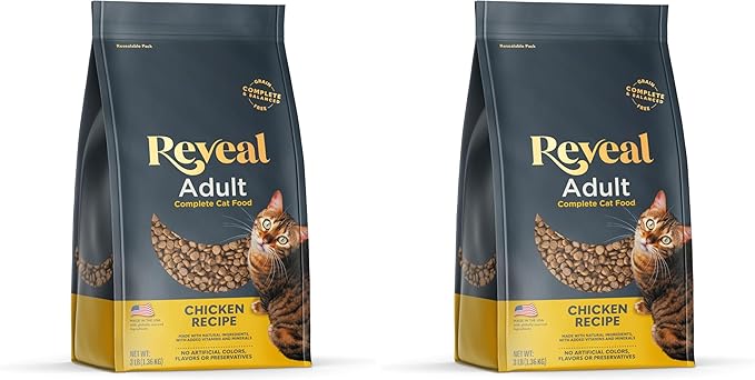 Reveal Natural Adult Dry Cat Food, High Protein, Grain Free with Added Vitamins & Minerals, Complete & Balanced Nutrition for Cats, Chicken Recipe (3 Pound Bag) (Pack of 2)