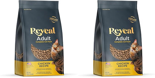 Reveal Natural Adult Dry Cat Food, High Protein, Grain Free with Added Vitamins & Minerals, Complete & Balanced Nutrition for Cats, Chicken Recipe (3 Pound Bag) (Pack of 2)