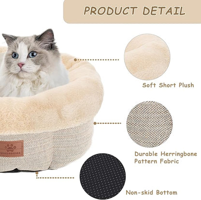 WINDRACING Cat Beds for Indoor Cats, Dog Bed for Small Dogs Breeds, Soft Kennel Bed, Comfy Durable Pet Sleeping Bed, Washable Roun Cat Bed & Non-Slip Bottom, Size 20" L x 20" W x 8" Th