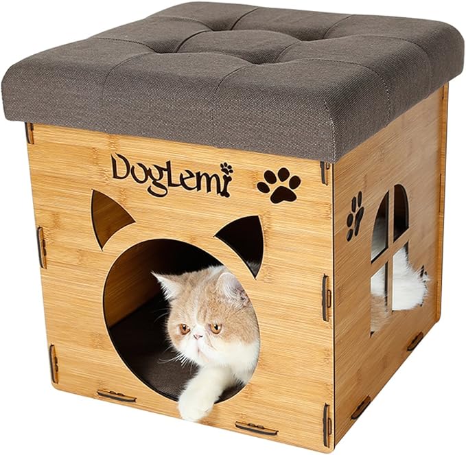 S-Lifeeling Pet Nest Cat Litter Foldable Functional High-Grade Wooden Cushion Pet Cat Small Dog House Bed Mat Cave and House Chair