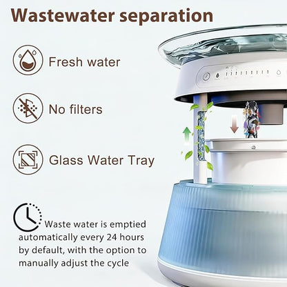 2.5L/85oz Smart Glass Cat Water Fountain, Automatic Filterless Pet Fountain with Dual Tank Separation System, 3 Smart Modes for Cats, Multiple Pets