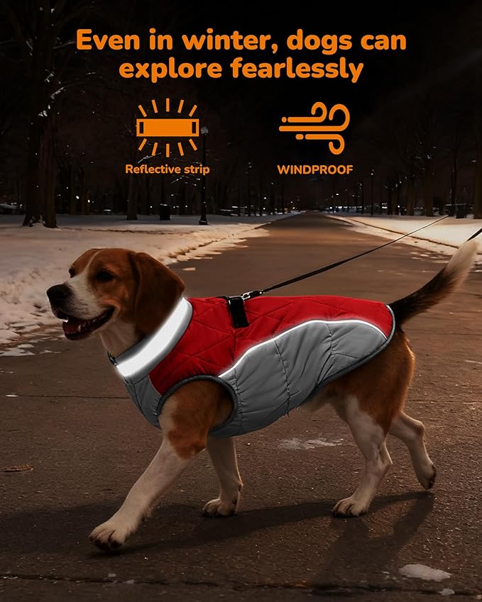 Dog Winter Coat for Small Dogs, Adjustable Puppy Warm Jackets in Cold Weather, Reflective Pet Fleece Vest with External Attachment Points, Zippered Cold-Weather Dog Winter Clothes, S Red