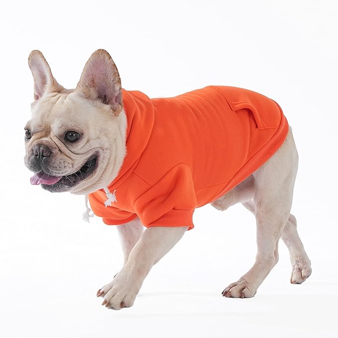 KOOLTAIL Dog Hoodie for Large Medium Small Dogs,Soft &Warm Pet Sweater with Leash Hole and Pocket Boy Girl,Puppy Fall Winter Jacket Clothes,French Pitbull Cold Weather Coat Sweatshirt,Orange SM