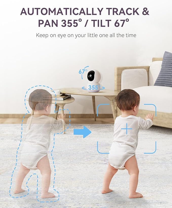 Comfyer Baby/Pet Monitor for Indoor Security, Monitoring with Smart Phone app, 2K QHD Resolution, Auto Tracking/Motion Dection, 2-Way Audio Talk, Night Vision, Pan-Tilt Camera