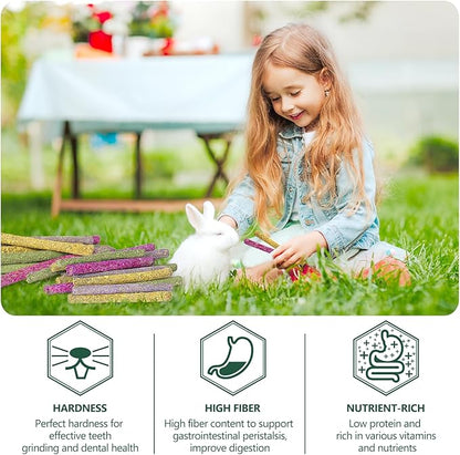 YIXUND 40-Pack Rabbit & Small Rodent Chew Sticks - Lavender, Timothy, Calendula, Rose - Dental Care & Boredom Relief