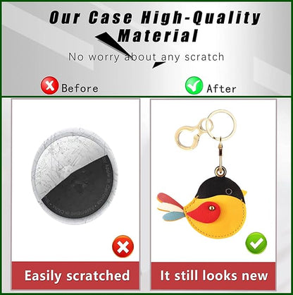 BORKUANA Leather Keychain Holder Case Compatible with AirTag,Cute Protective Cover with Keyring