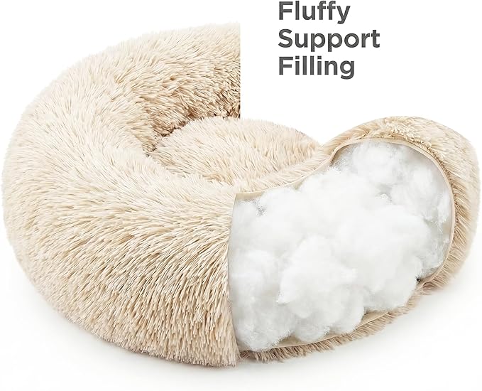 Tiny Dog Bed 15 Inch for Extra Small Dogs,Washable Puppy Bed,Soft Faux Fur Calming Donut Bed for Chihuahua Yorkie Maltese Pomeranian,Beige
