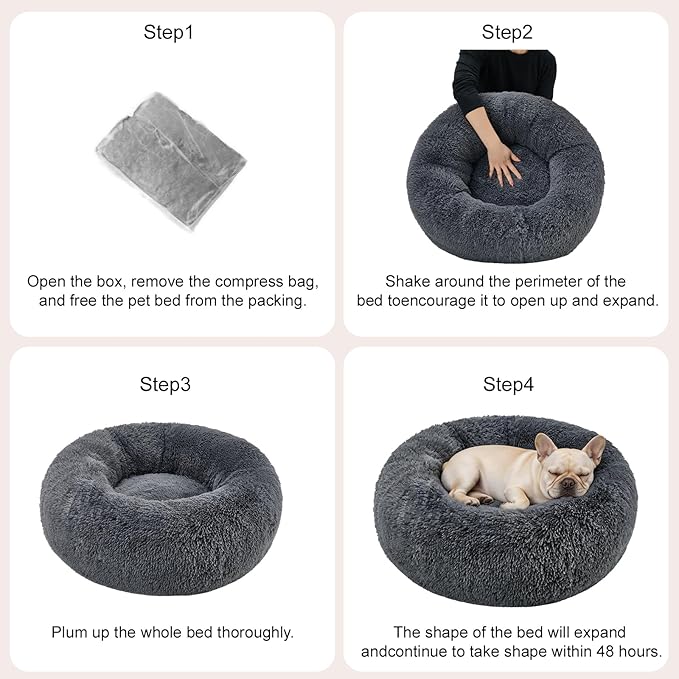 Dog Calming Beds for Small Medium Large Dogs - Round Donut Washable Puppy Dog Bed, Anti-Slip Faux Fur Fluffy Donut Cuddle Anxiety Cat Pet Bed(20" Dark Grey)