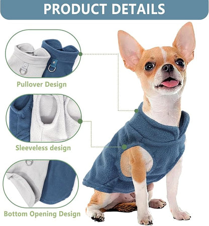 2 Pack Dog Sweater with Leash Ring Winter Warm Pet Sweater Thick Clothes Coat Fleece Dog Sweaters for Small Dogs Girl Boy for Chihuahua, French Bulldog, Dachshund,Large(12-18lbs)