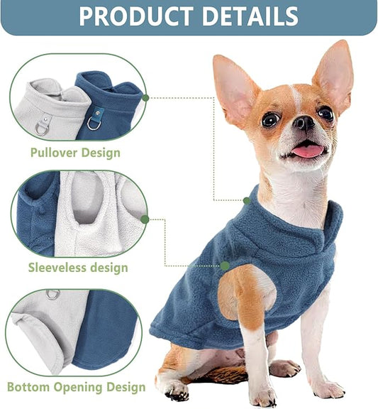 2 Pack Dog Sweater with Leash Ring Winter Warm Pet Sweater Thick Clothes Coat Fleece Dog Sweaters for Small Dogs Girl Boy for Chihuahua, French Bulldog, Dachshund,X-Large(19-26lbs)