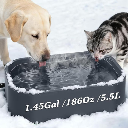 1.45 Gal/5.5L Heated Water Bowl, Extra Large Heated Dog Bowls for Outside, Safety Listed Heated Pet Bowl with Anti-Chew Cord for Dog & Cat Drinking Water in Winter, BPA-Free, Anti-Slip Base(Grey)