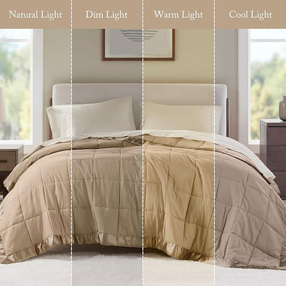 Madison Park Windom Down Alternative Blanket, Premium 3M Scotchgard Moisture Wicking Treatment, Lightweight and Soft Bed Cover For All Season, Satin Trim, Brown Full/Queen