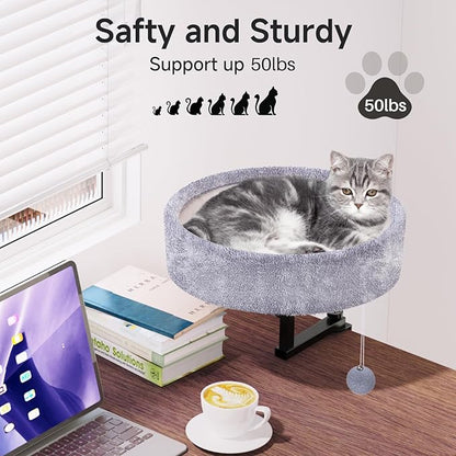 Chumajor Cat Desk Bed - 360° Rotating & Adjustable, Supports 50 lbs, Soft Faux Fur with Dual-Sided Reversible Mat, Modern Indoor Cat Nest Furniture for Office Desks and Game Tables, Island Table