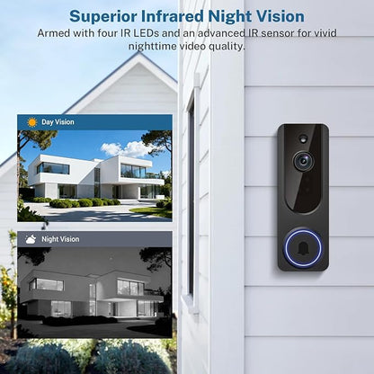 Hubposh Doorbell Camera Wireless with Indoor Receiver, Battery Powered, AI Human and Motion Detection, 2 Way Talk, 1080P Night Vision, Cloud Storage (Sold Separately)