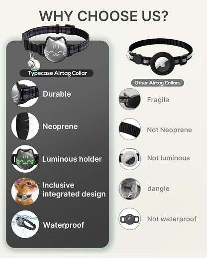 AirTag Cat Collar, Reflective Breakaway Cat Collar, Hidden Holder with Bell | Compatible with Apple AirTag 1st & 2nd Gen, Lightweight Water-Resistant Strap for Cats, AirTag Not Included