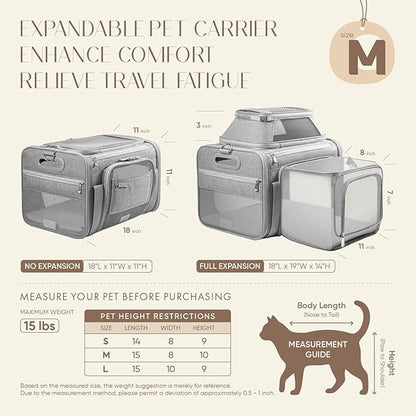 Top and Side Expandable Pet Carrier with Treat & Pet Window,18x11x11 Inch Delta American United Airline Approved,Soft-Sided Dog Carrier for Small Dogs and Cats,Travel Cat Carrier with Locking Zippers